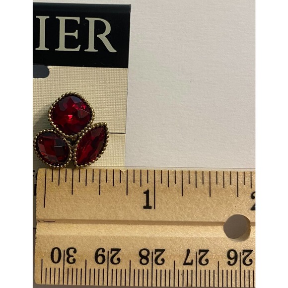 Napier Vintage Red Rhinestone Gold Tone Clip On Earrings NOS - Picture 3 of 5